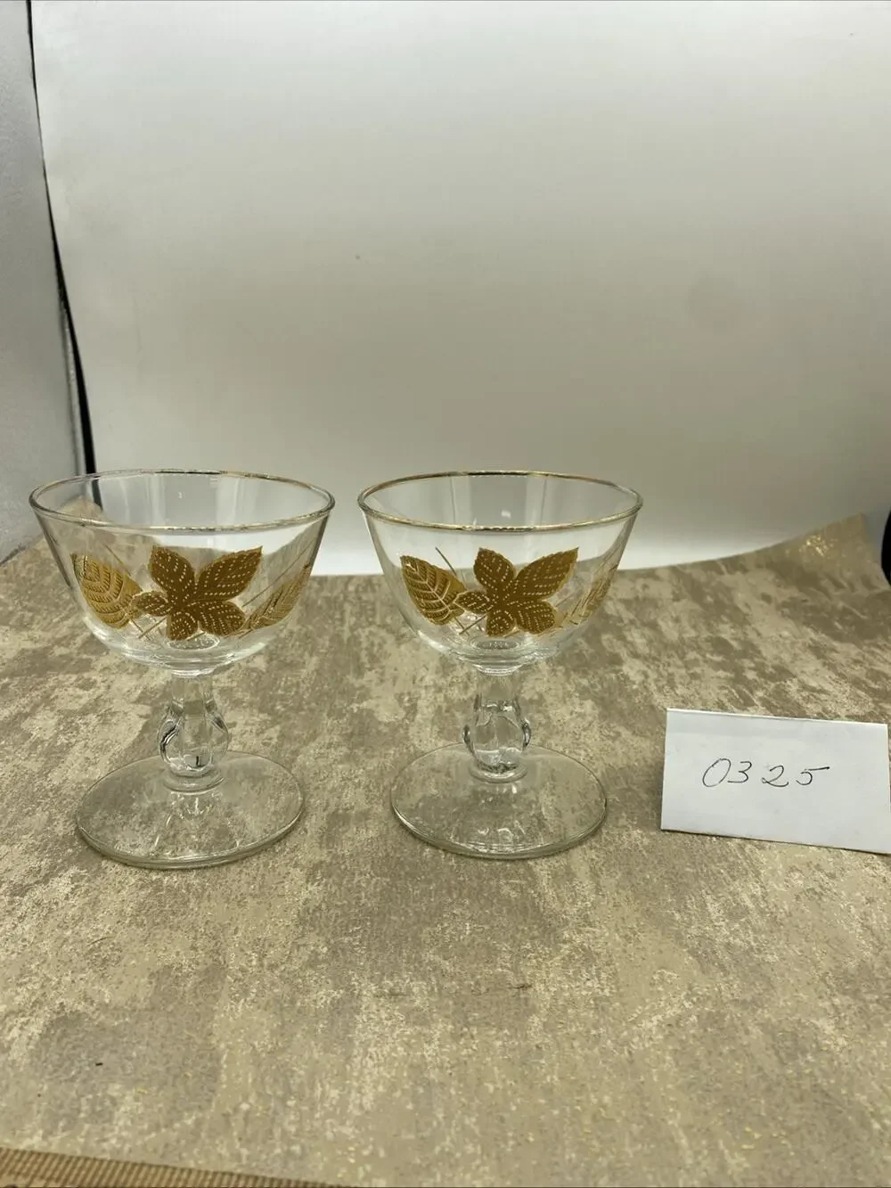 2-Vintage Libbey Golden Foliage Cordial Goblets Bar Glasses Wine Champagne